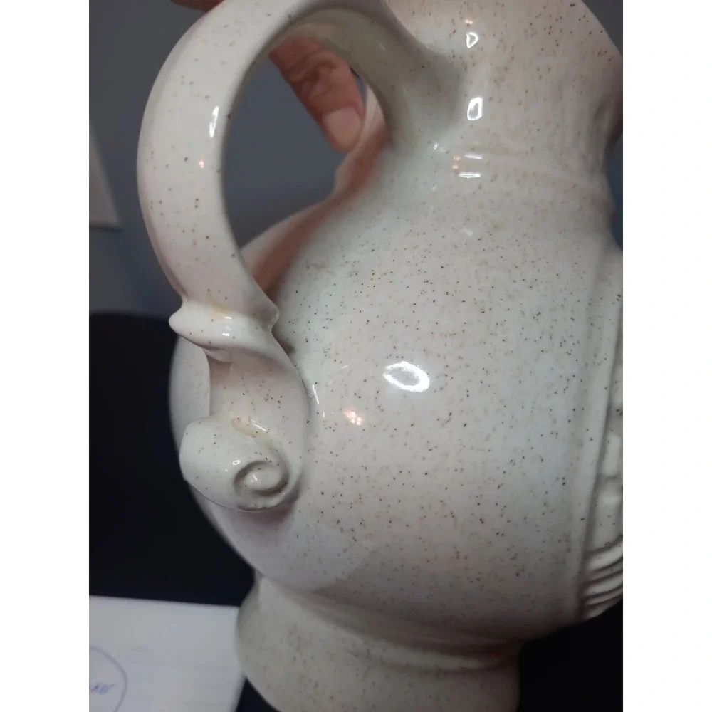 Vintage 1968 McCoy Art Pottery Speckled Cream Turkey Cameo Pattern 64oz. Pitcher